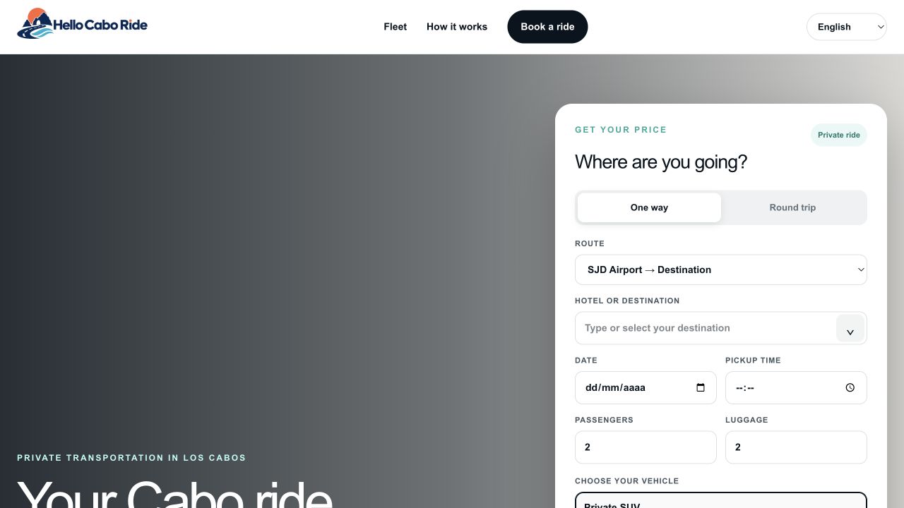 Captura de la web Hello Cabo Ride