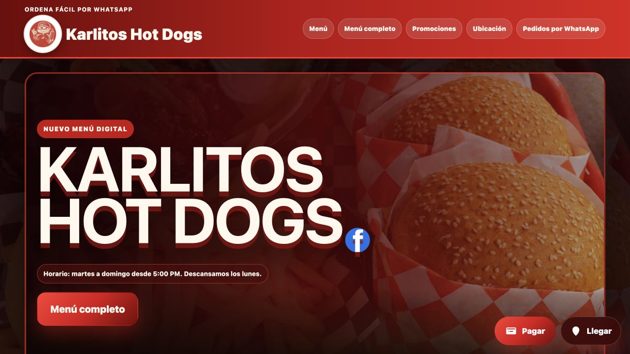 Captura de la web Karlitos Hot Dogs